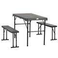 Folding Picnic Table with 2 Benches, 3-Piece Portable Outdoor Picnic Table Bench Set for 4, Patio Dining Table Set with Plastic Top, Steel Frame for Garden, Dark Grey