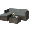 3 Pieces Patio Furniture Set with Cushions, Outdoor PE Rattan Wicker Conversation Corner Sofa Set with Glass Top Table
