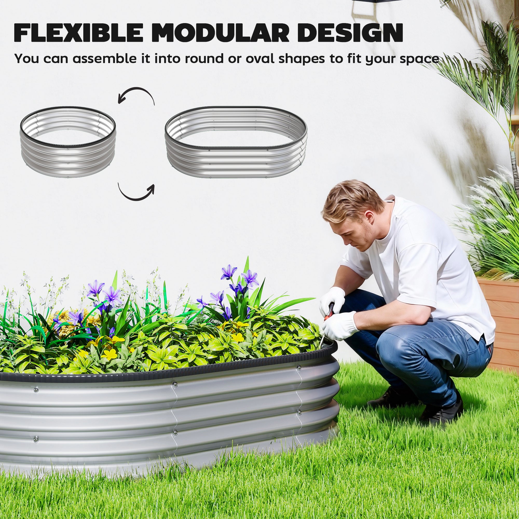 Galvanized Raised Garden Bed, 4 x 3 x 1 ft Modular Metal Garden Beds with Rubber Strip Edging, Silver