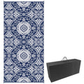 Portable Outdoor Rug with Carry Bag, 9' x 18' Reversible Mat, Waterproof Plastic Straw RV Rug, Blue & White Flower
