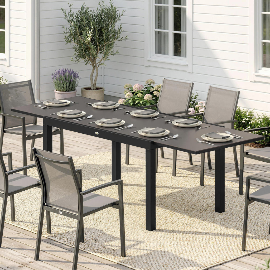 Expandable Outdoor Dining Table, 55"-95" Patio Table with Tempered Glass Top and Aluminum Frame, Black