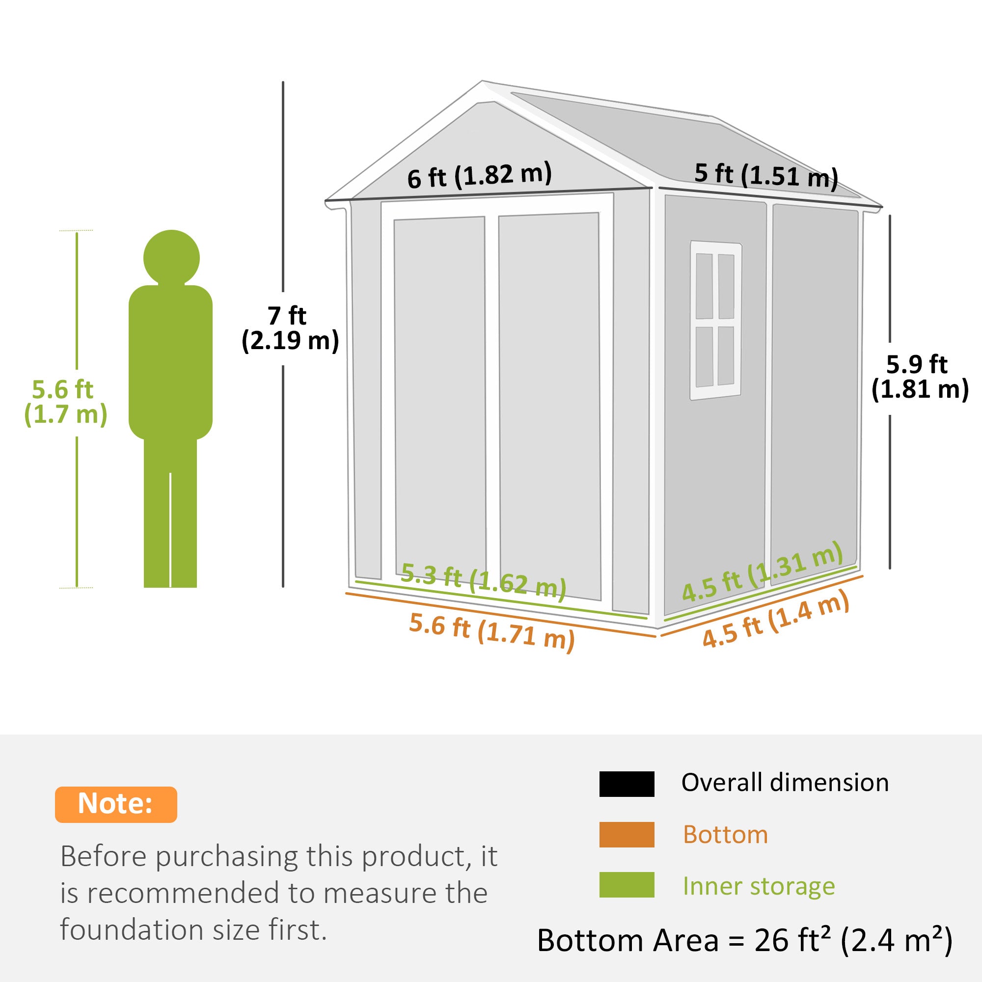 6x5 Plastic Garden Storage Shed with Floor Window Lockable Doors and Vents Outdoor Wood Effect Grey