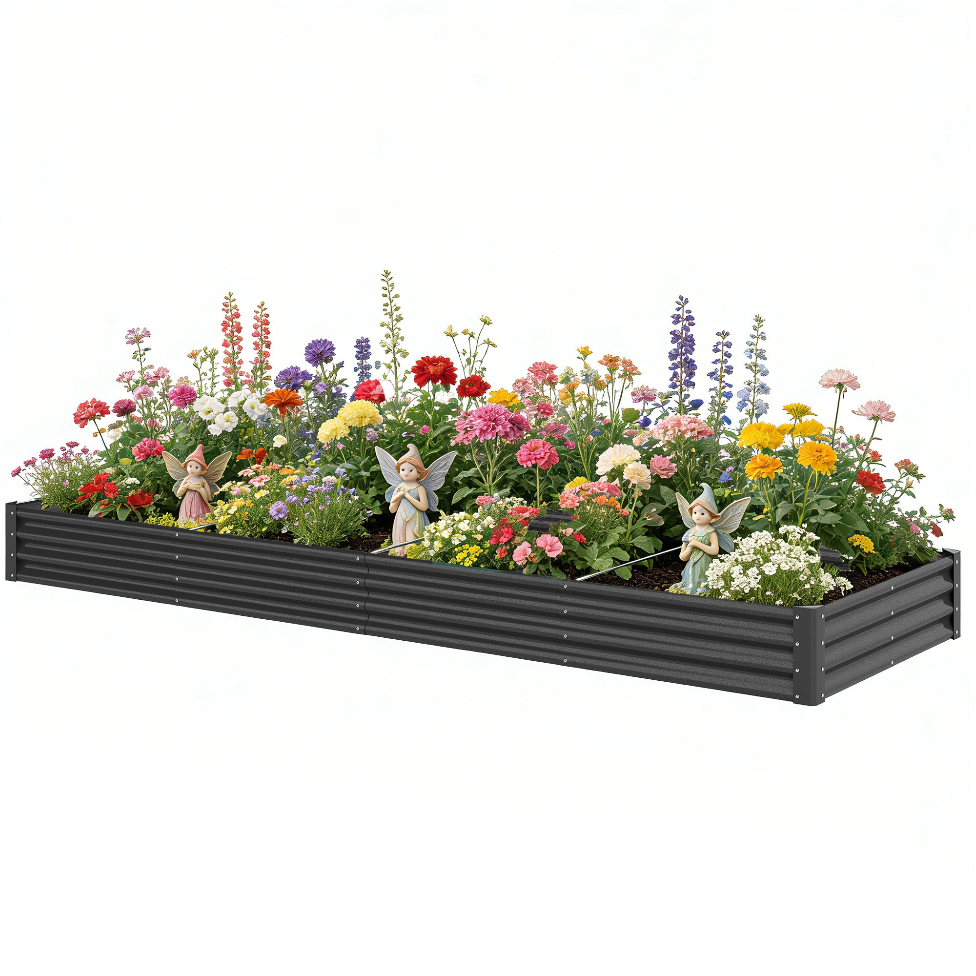12 x 4 x 1ft Galvanized Raised Garden Bed, Reinforced Outdoor Planter Box with Open Bottom, Dark Grey