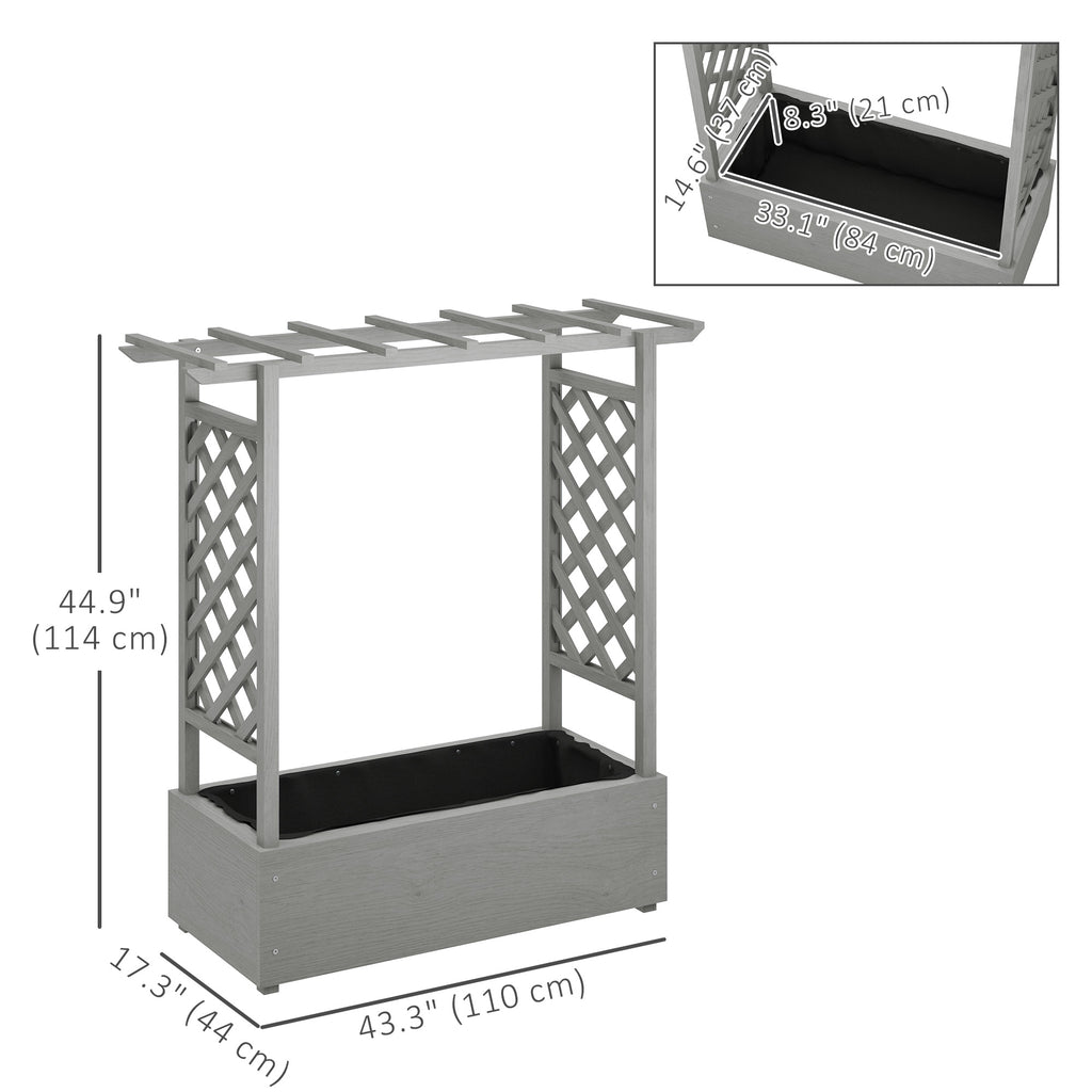 Wooden Raised Garden Bed with Trellis, Outdoor Planter Box with Hanging Roof, Drainage Holes and Bed Liner