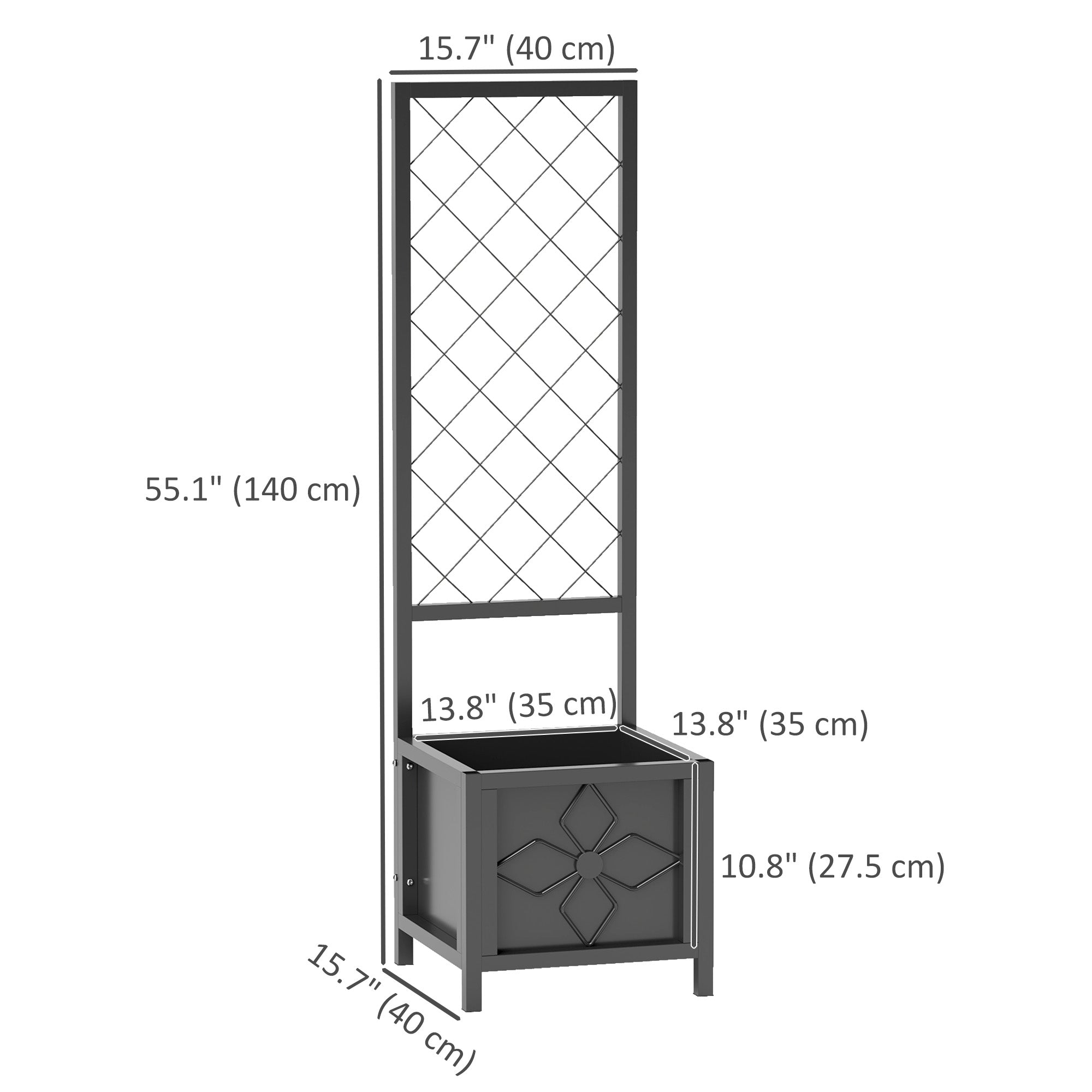 Galvanized Raised Garden Bed with Trellis, Metal Planter Box with Drainage Holes for Climbing Plants, Vegetable, Vines