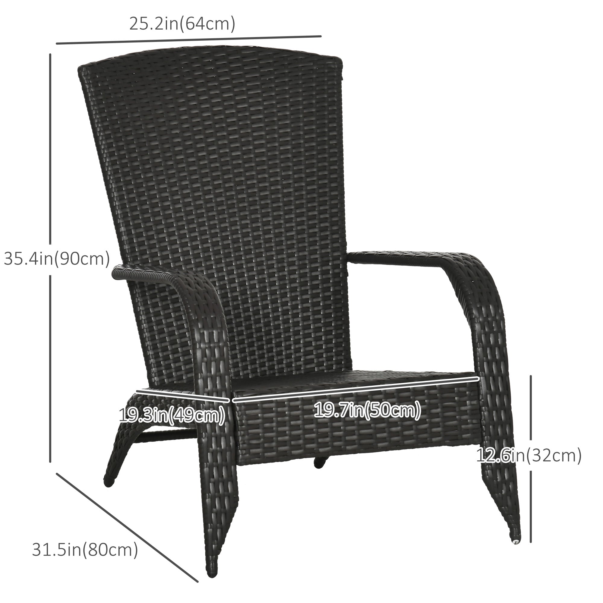 Patio Wicker Adirondack Chair, Outdoor Rattan Muskoka Chair with Cushions for Patio, Garden, Backyard, Cream
