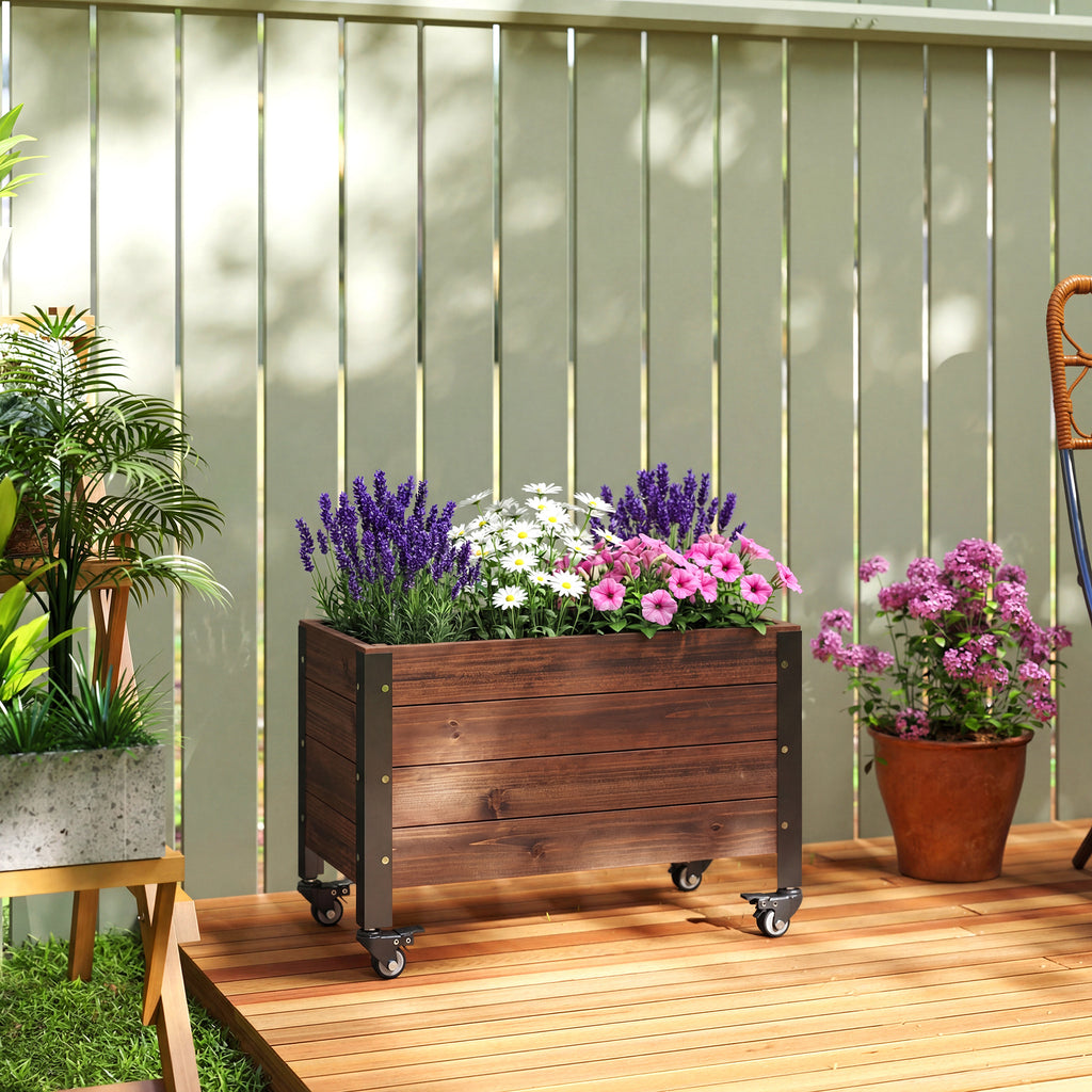 Raised Garden Bed with Wheels & Drainage Holes, Outdoor Planter Box with Liner for Patio Balcony
