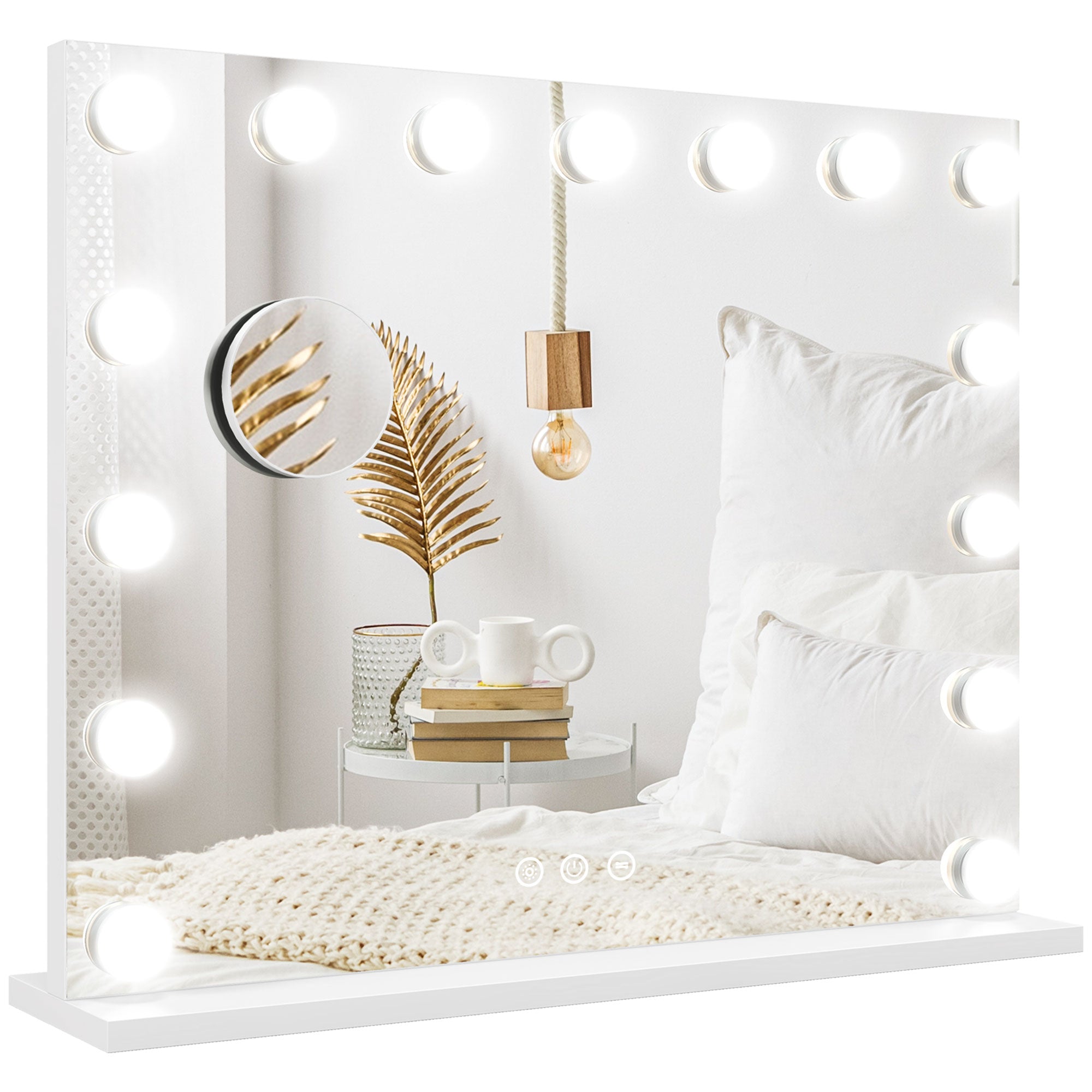 Hollywood Makeup Mirror with Lights, 3 Lighting Modes, USB Charging Port, Tabletop or Wall Mounted, White