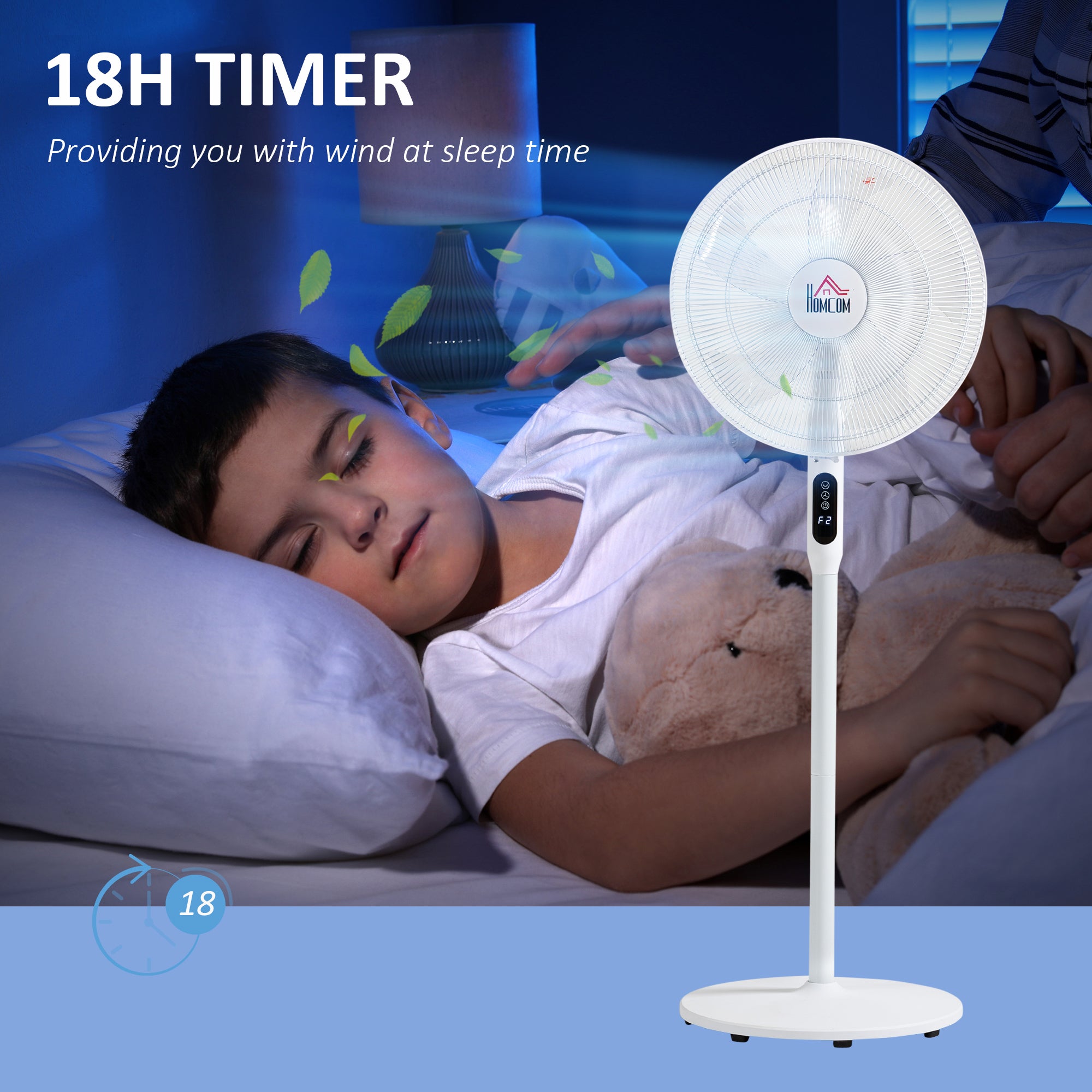 Floor Standing Fan with Remote Control, Oscillating, LED Screen, Stand Up Cooling Fan, Tall Pedestal Electric Fan for Home Bedroom, White