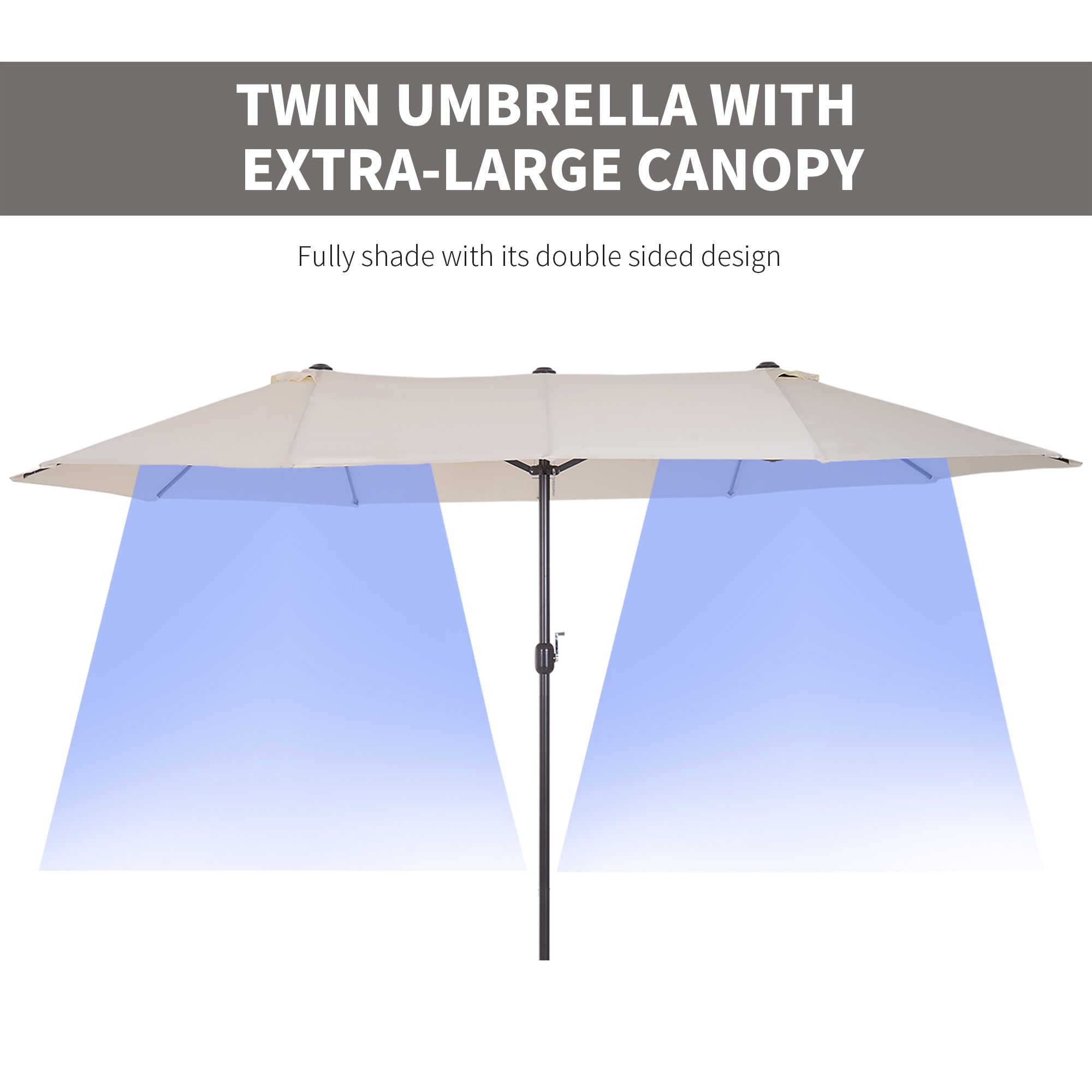 15ft Double-Sided Patio Umbrella Rectangular Parasol Sun Shelter Canopy Shade UV Protection w/ Hand Crank