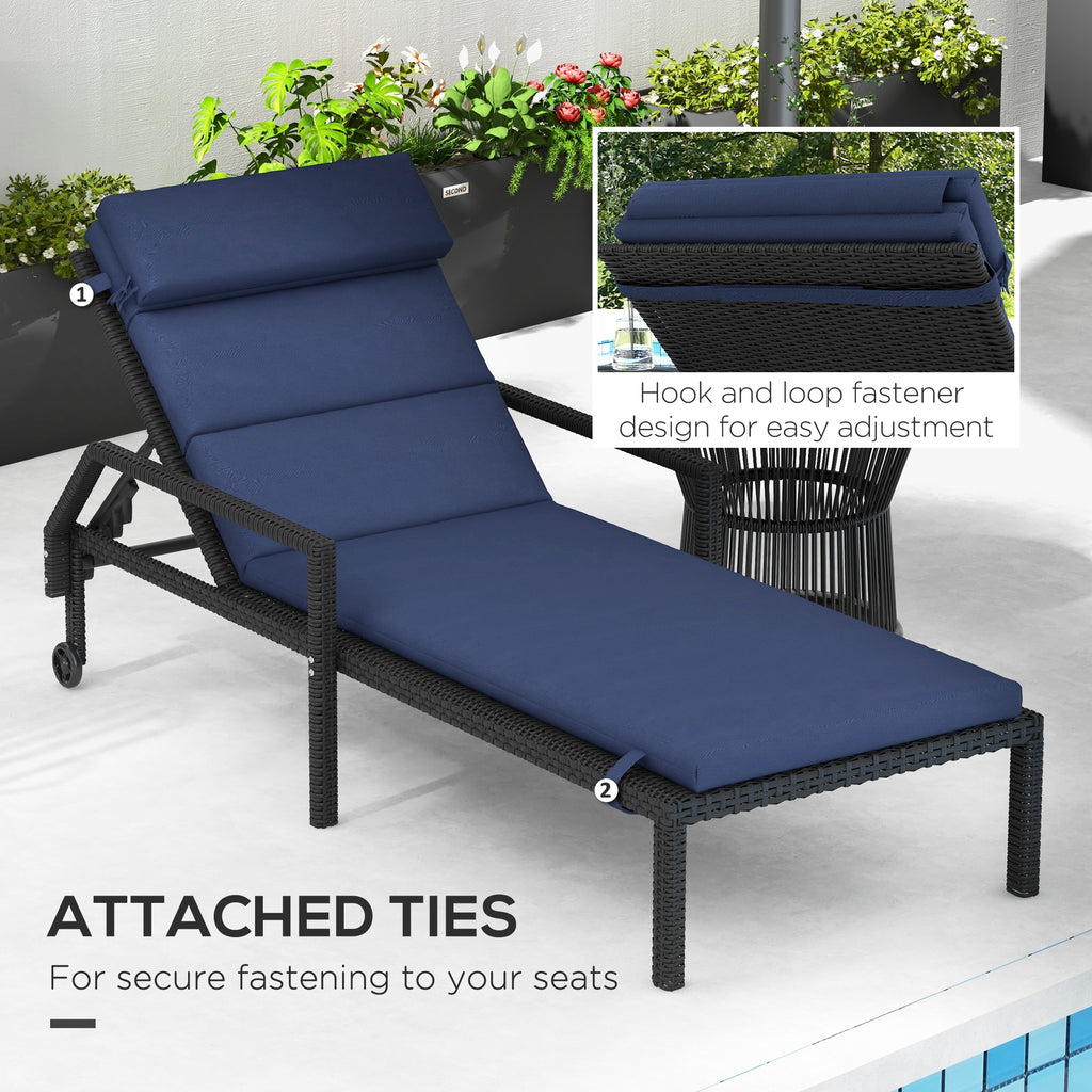 Patio Chaise Lounge Chair Cushion Replacement Sun Lounger Pads with Headrest and Ties, Dark Blue