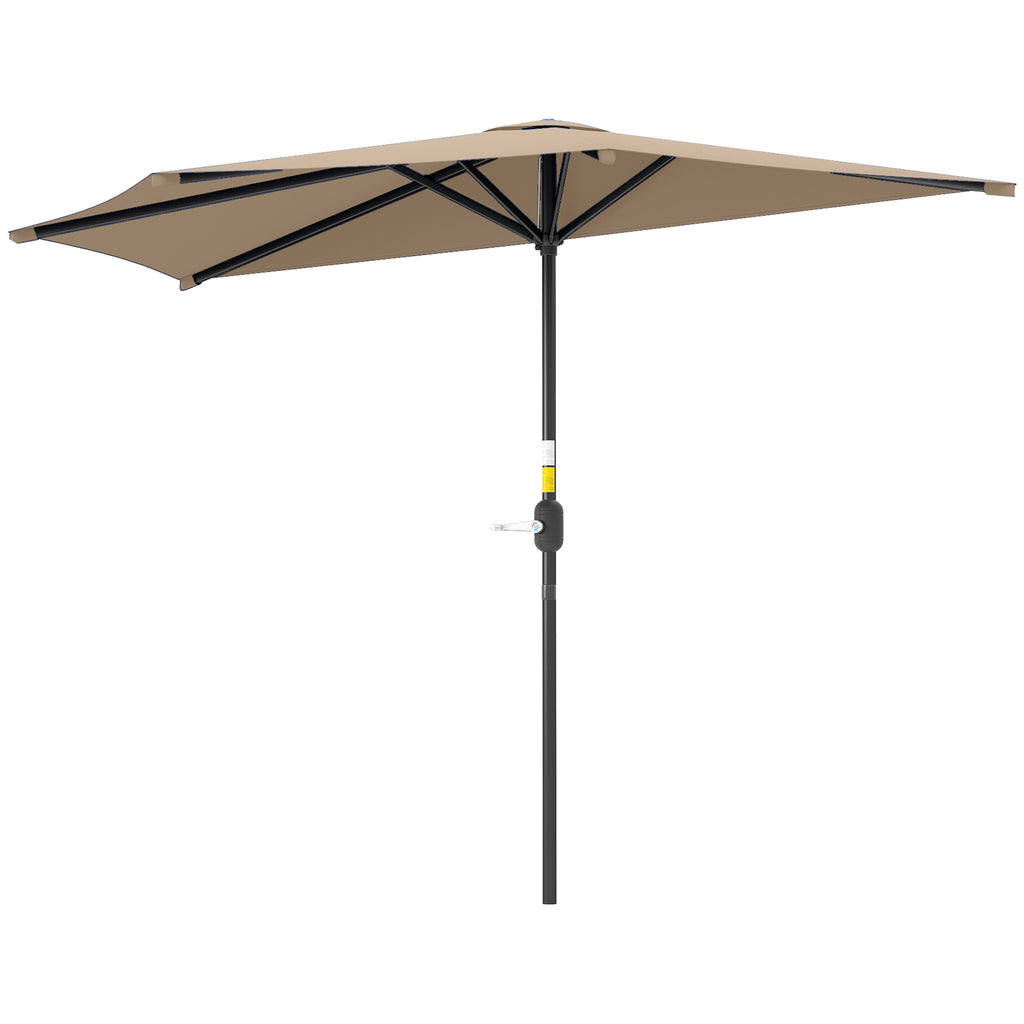 9.8ft Half Umbrella Semi Round Patio Parasol with Crank Handle, Top Vent for Garden, Balcony- NO BASE INCLUDED, Coffee