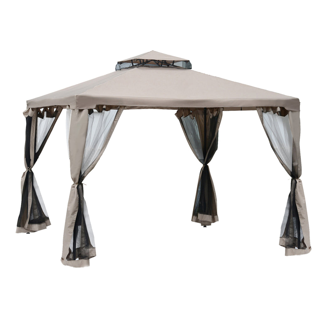 10' x 10' Patio Gazebo Pavilion, 2-Tier Roof Canopy Outdoor Event Party Tent with Steel Frame for Garden, Yard and Sun Shade Use, Brown