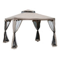10' x 10' Patio Gazebo Pavilion, 2-Tier Roof Canopy Outdoor Event Party Tent with Steel Frame for Garden, Yard and Sun Shade Use, Brown