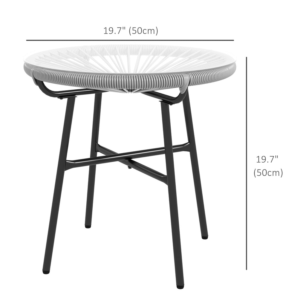 Rattan Side Table, Round Outdoor Table, with Round PE Rattan and Tempered Glass Table Top for Patio, Garden, Grey