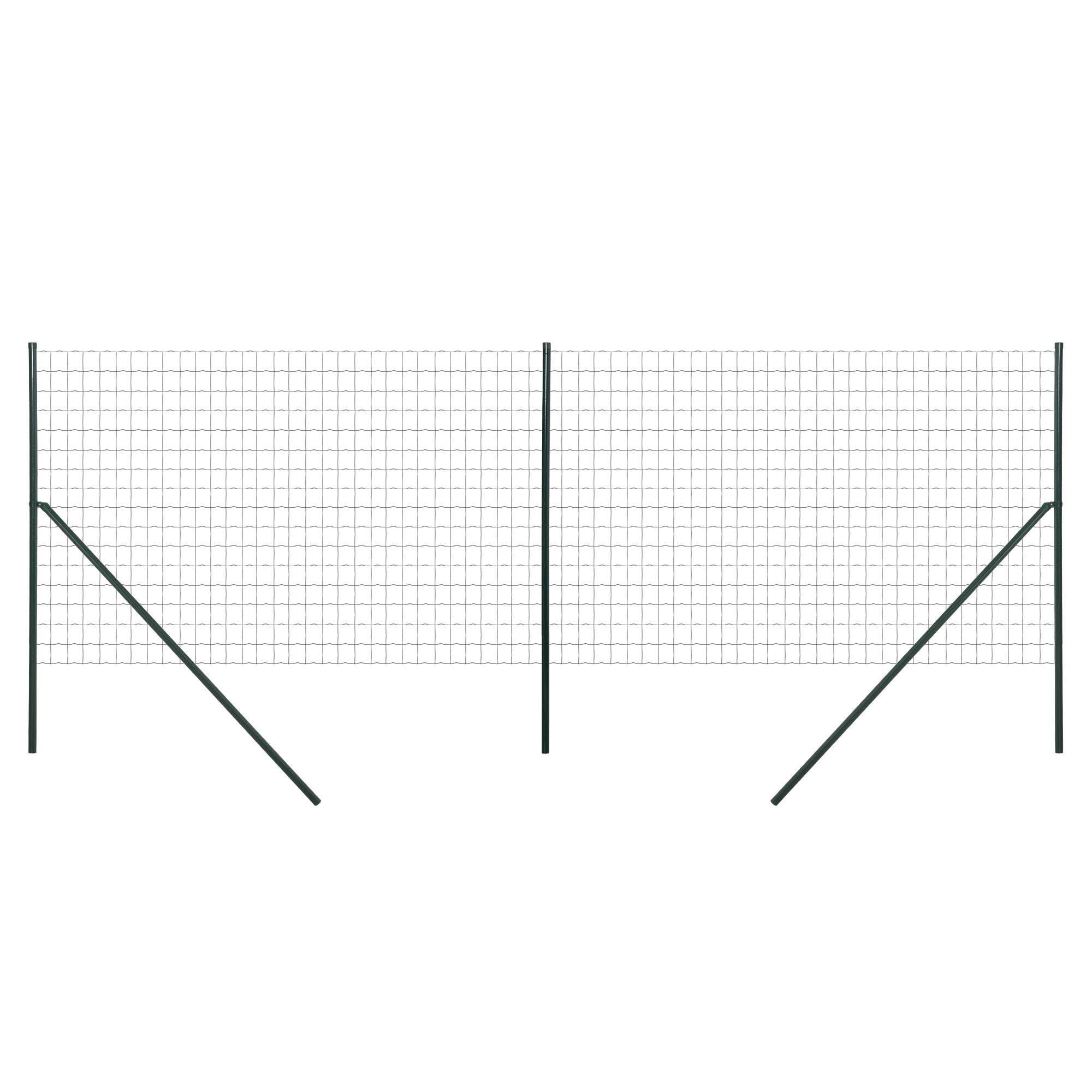 Garden Fence Barrier, Welded Fence Roll, Includes Posts & Support Braces, Green Plastic-Coated Steel