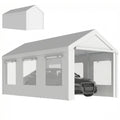 10' x 20' Heavy Duty Carport, Height Adjustable Portable Garage Car Canopy Tent Shelter with Doors, Windows, White