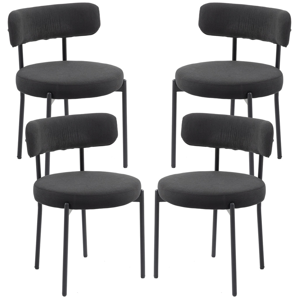4 Pieces Kitchen Chairs, Modern Dining Chairs w/ Corduroy Upholstery and Steel Legs for Living Room, Black