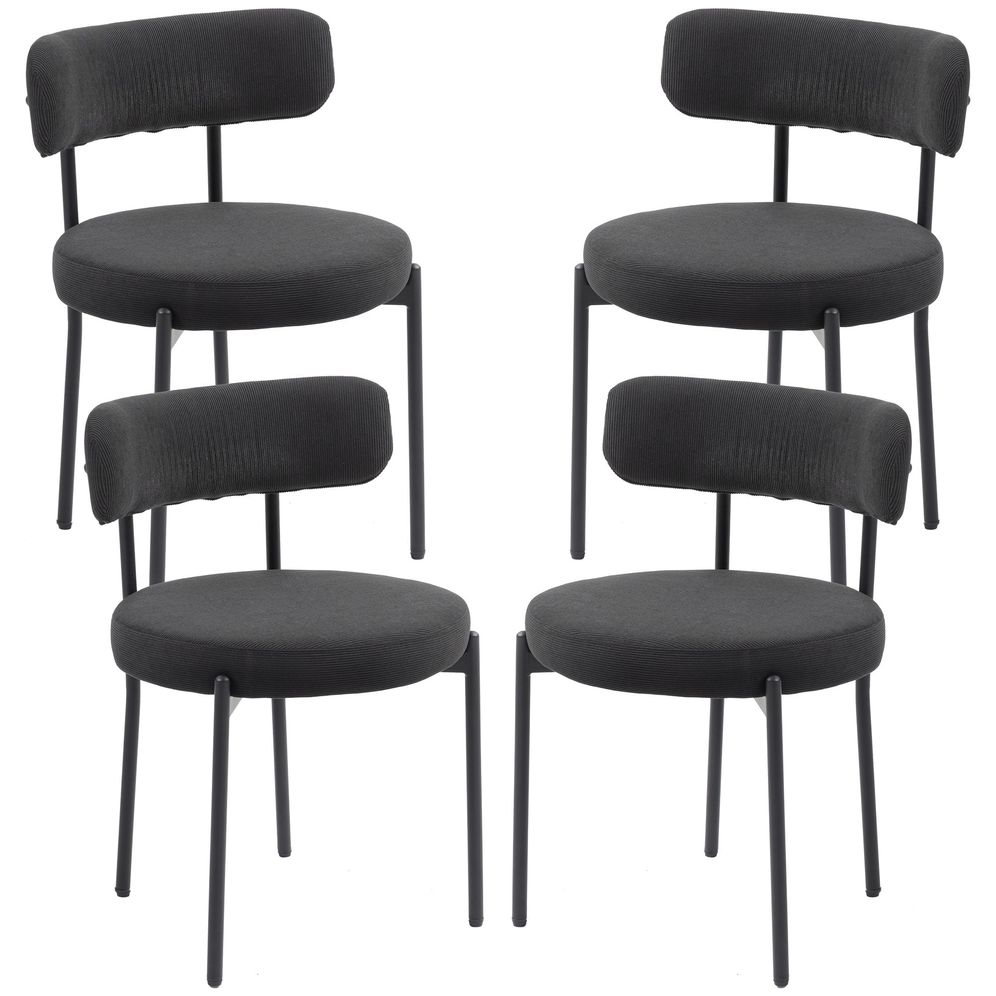 4 Pieces Kitchen Chairs, Modern Dining Chairs w/ Corduroy Upholstery and Steel Legs for Living Room, Black