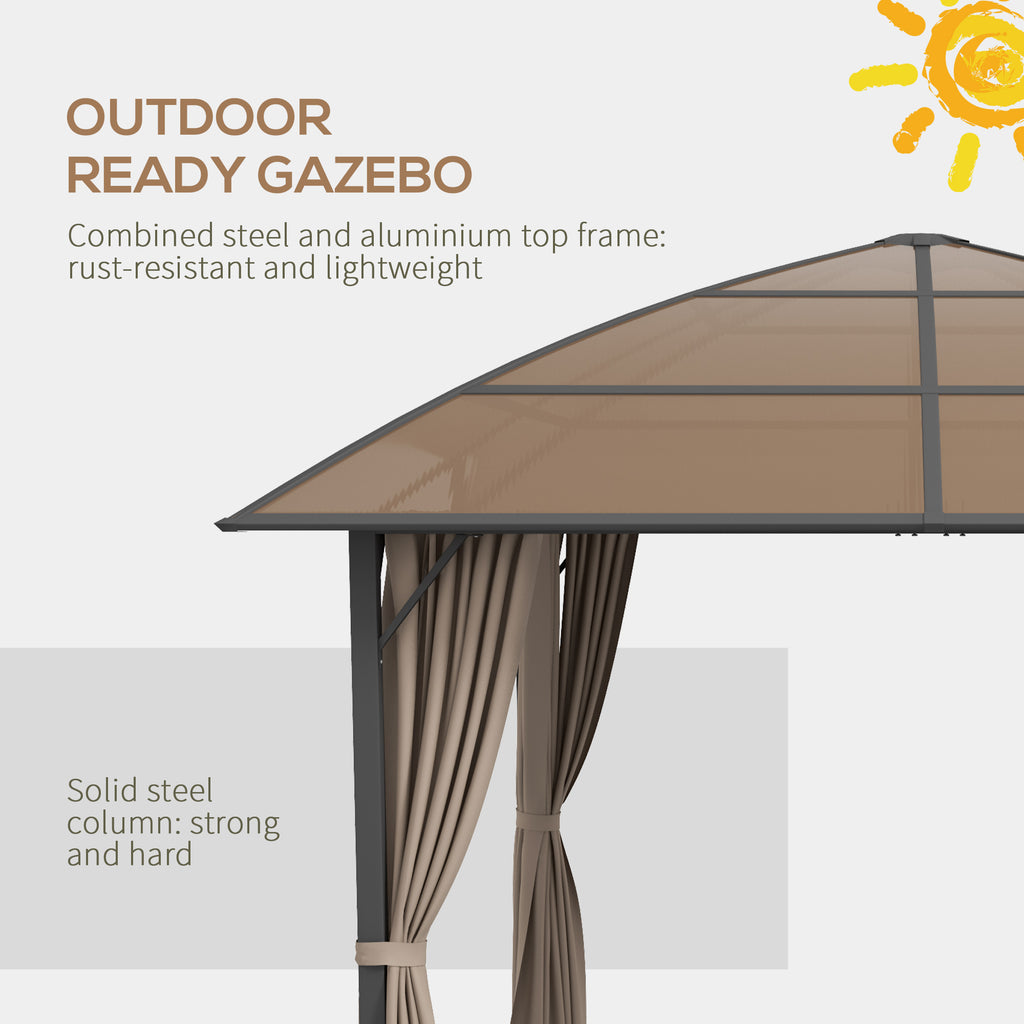 10' x 10' Outdoor Hardtop Gazebo Canopy withÂ UV60+ Polycarbonate Roof, Steel Frame, Central Hook,Â Curtains, Khaki