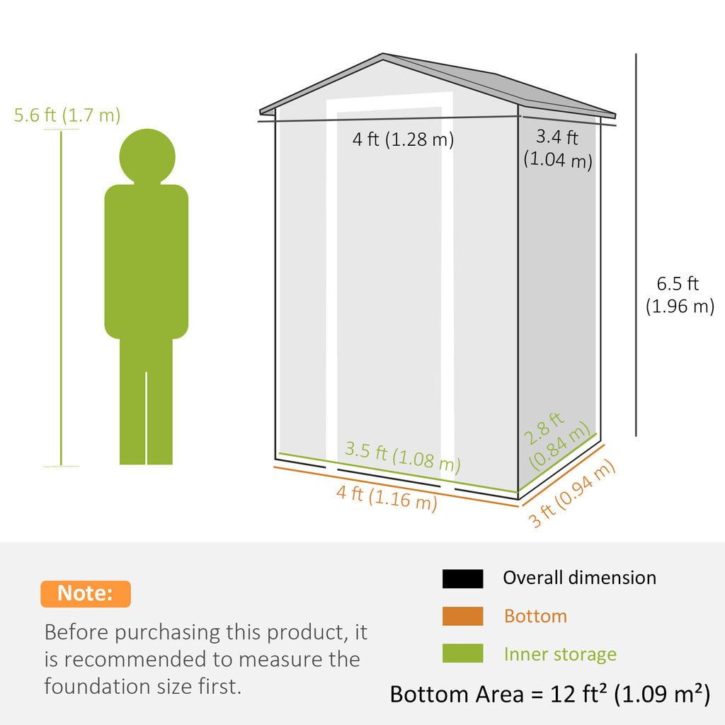 4' x 3' Plastic Garden Shed with Floor, Outdoor Small Shed with Lockable Door, Window and Vent, Dark Grey