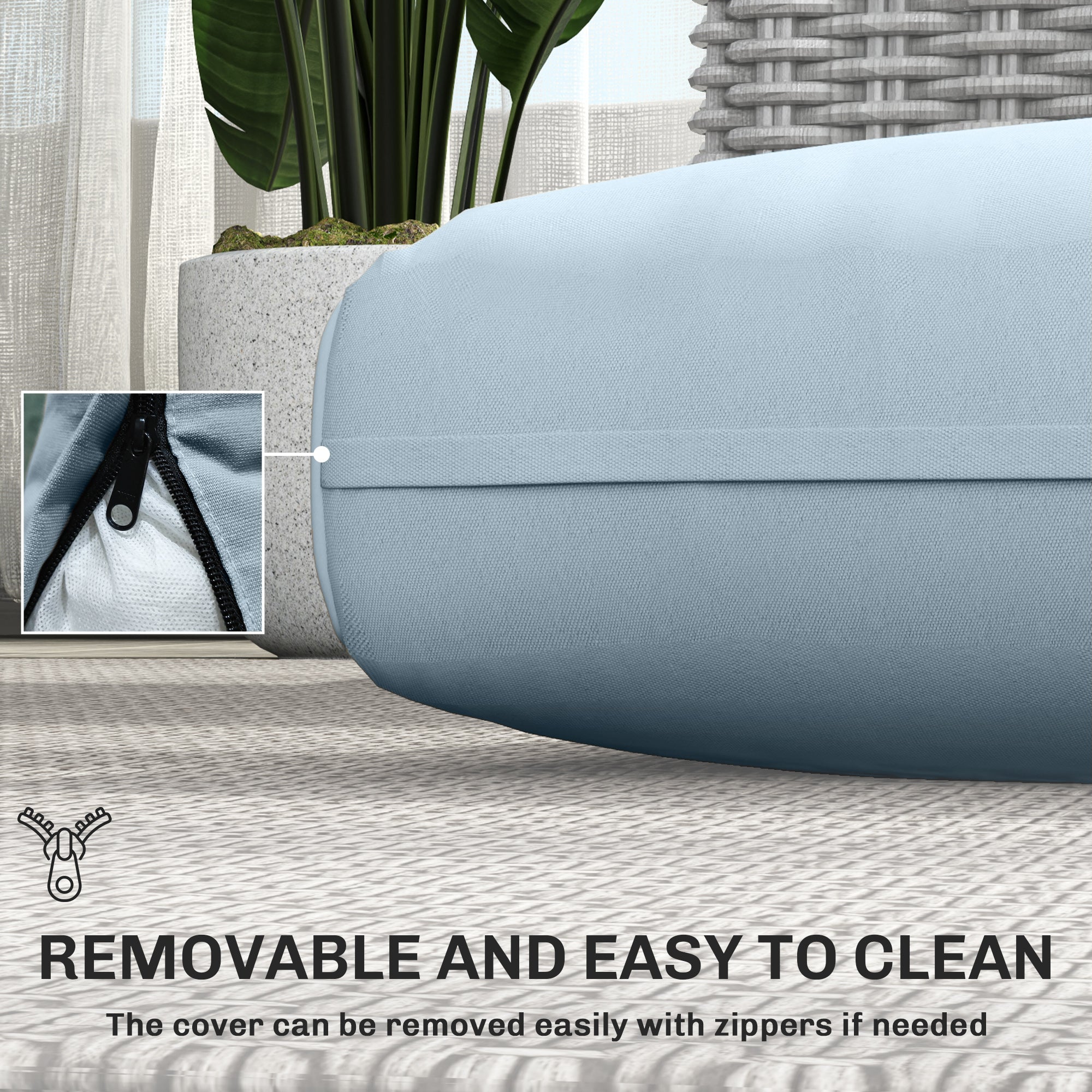 Outdoor Seat Cushions with Backrest, Loveseat Double Sofa Outdoor Furniture Cushions, Light Blue