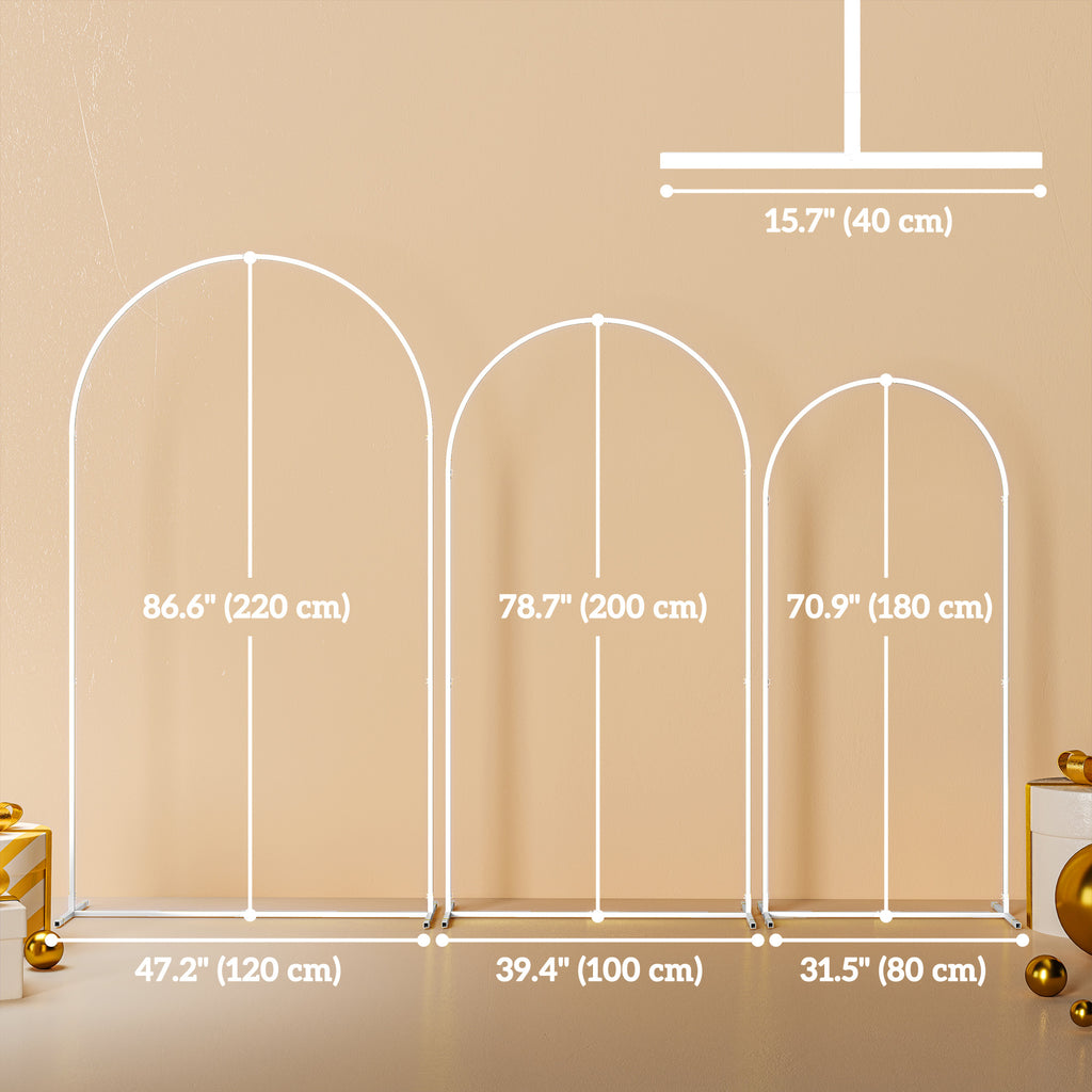 Wedding Arch, 7/6.5/6 ft Metal Balloon Arch Backdrop Stand Set of 3 for Birthday Party, Bridal Shower, White