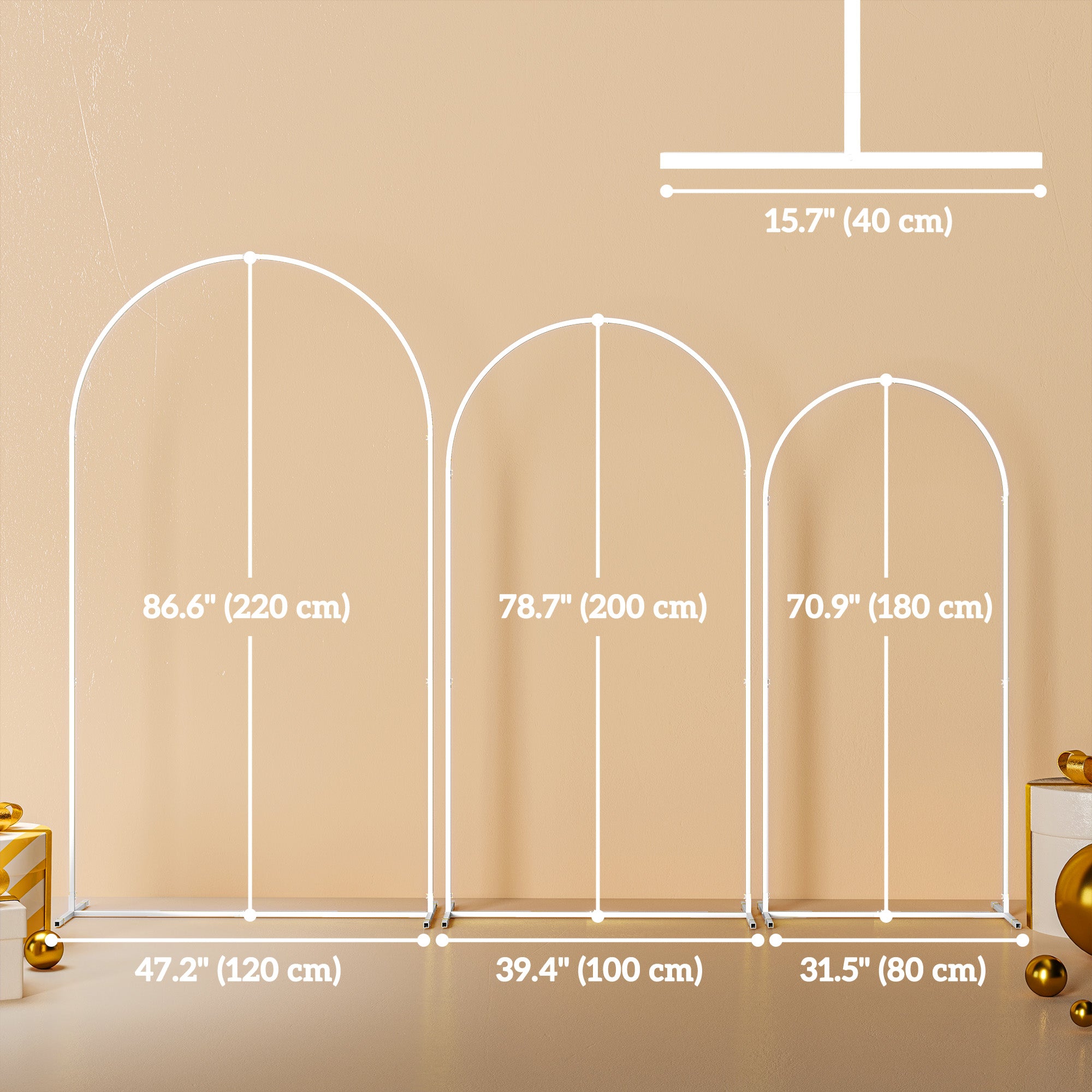 Wedding Arch, 7/6.5/6 ft Metal Balloon Arch Backdrop Stand Set of 3 for Birthday Party, Bridal Shower, White