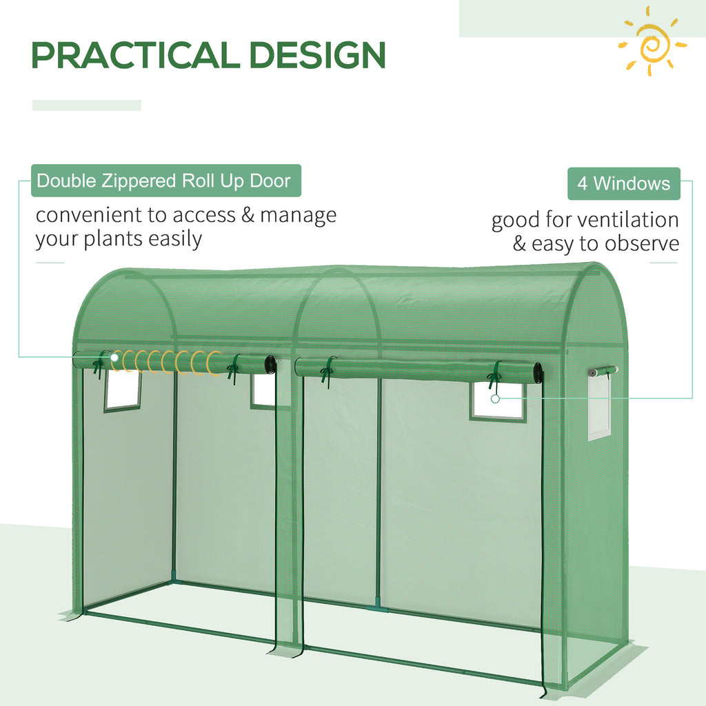 Outdoor Garden Greenhouse, Steel Greenhouse tent with 2 Doors and 4 Windows for Backyard, Patio, 9.8'x3.3'x6.6', Green