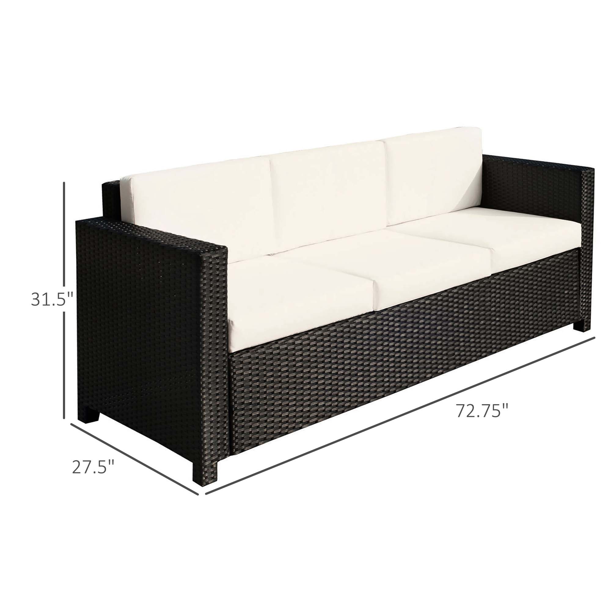 Deluxe 3 Seat Rattan Wicker Sofa Garden Outdoor Patio Furniture with Cushion, Cream White