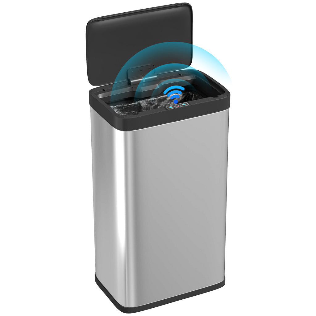 12 Gallon (45 L) Sensor Can, Automatic Garbage Can with Soft-Close Lid, Fingerprint-Proof Stainless Steel, Silver