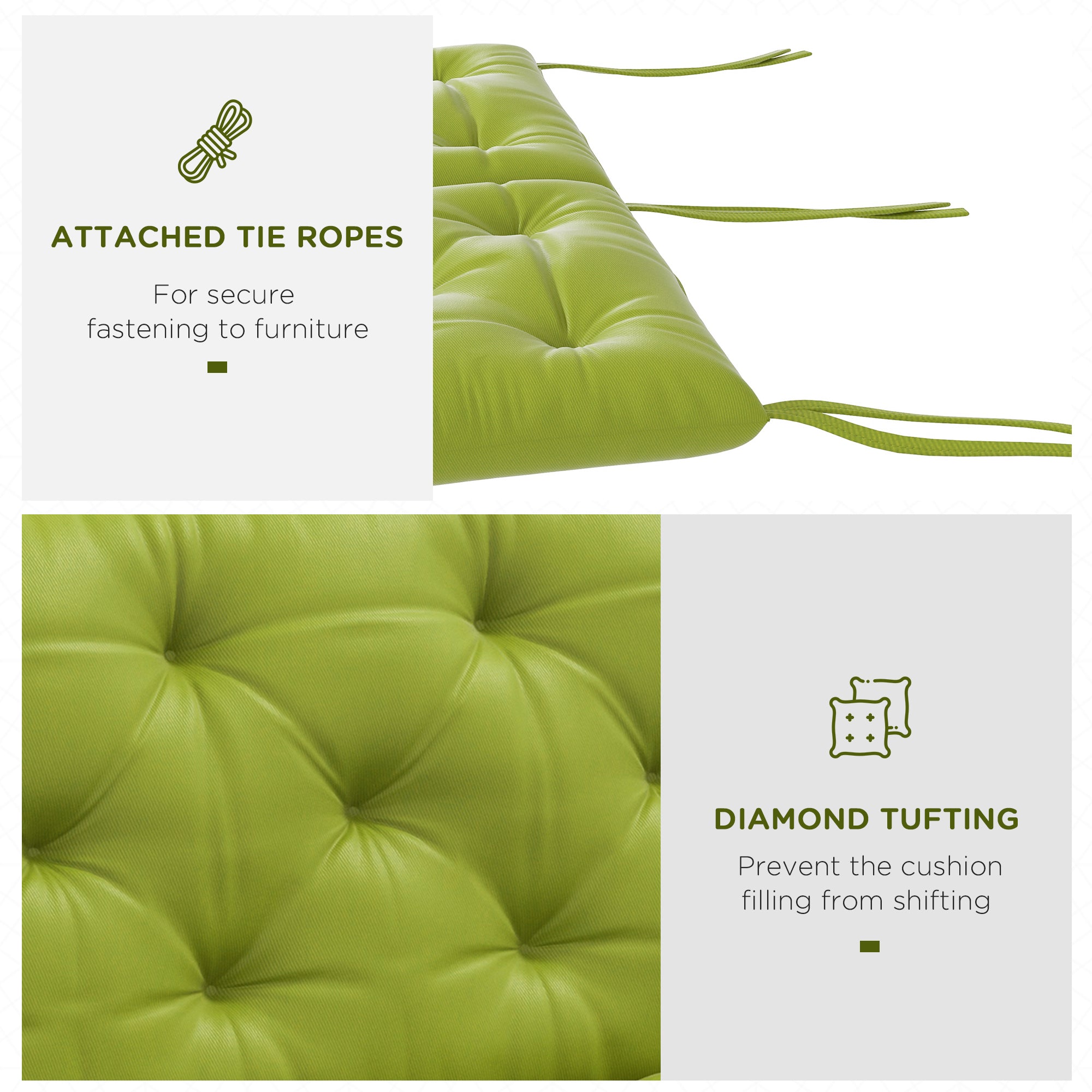 3-Seater Outdoor Bench Swing Chair Replacement Cushions for Patio Garden, Light Green