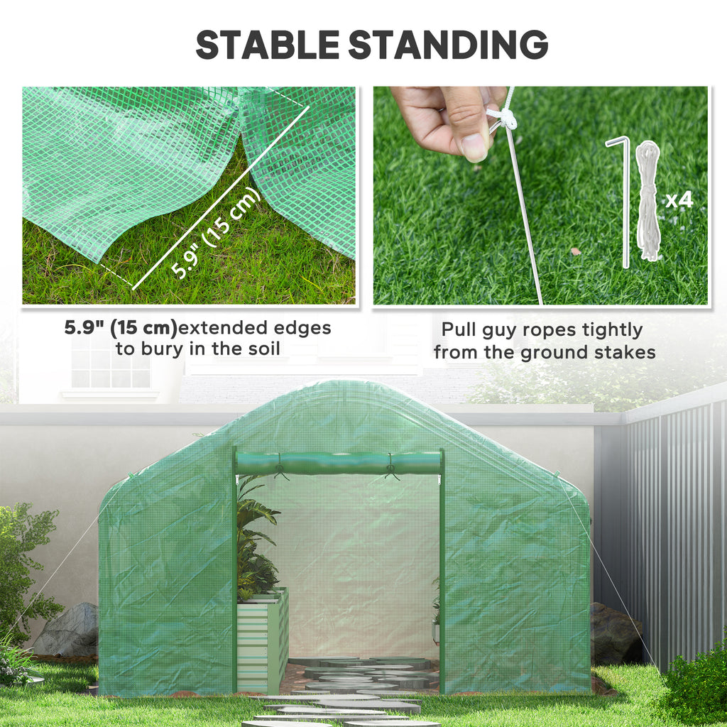 Walk-in Tunnel Greenhouse with Galvanized Steel Frame, Doors & Windows, Wind Resistant, Garden Planting Warm House, 13' x 10' x 6.5' , Green