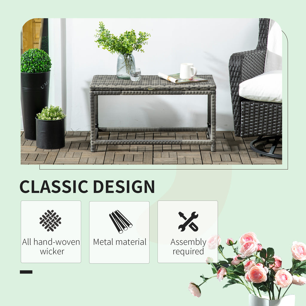Patio Rattan End Table, Outdoor Side Table with Full Woven Table Top for Garden, Balcony, Mixed Grey