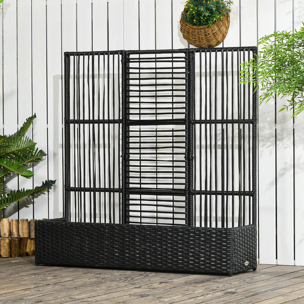 Raised Garden Bed with Lattice Trellis, Rattan Outdoor Planter with Storage for Garden, Patio, Balcony, Black
