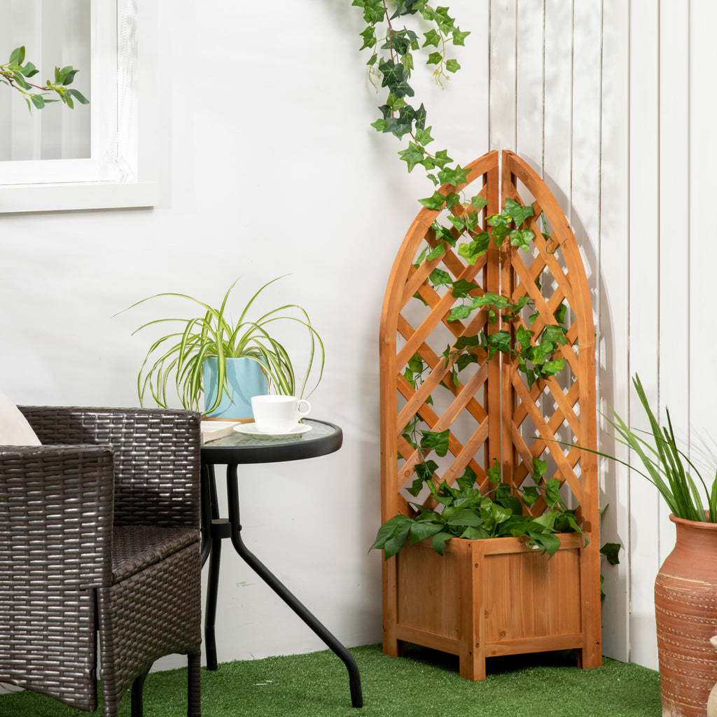 Raised Garden Bed with Trellis, Wooden Raised Planter Box with Corner Trellis, Outdoor Garden Bed for Patio & Balcony
