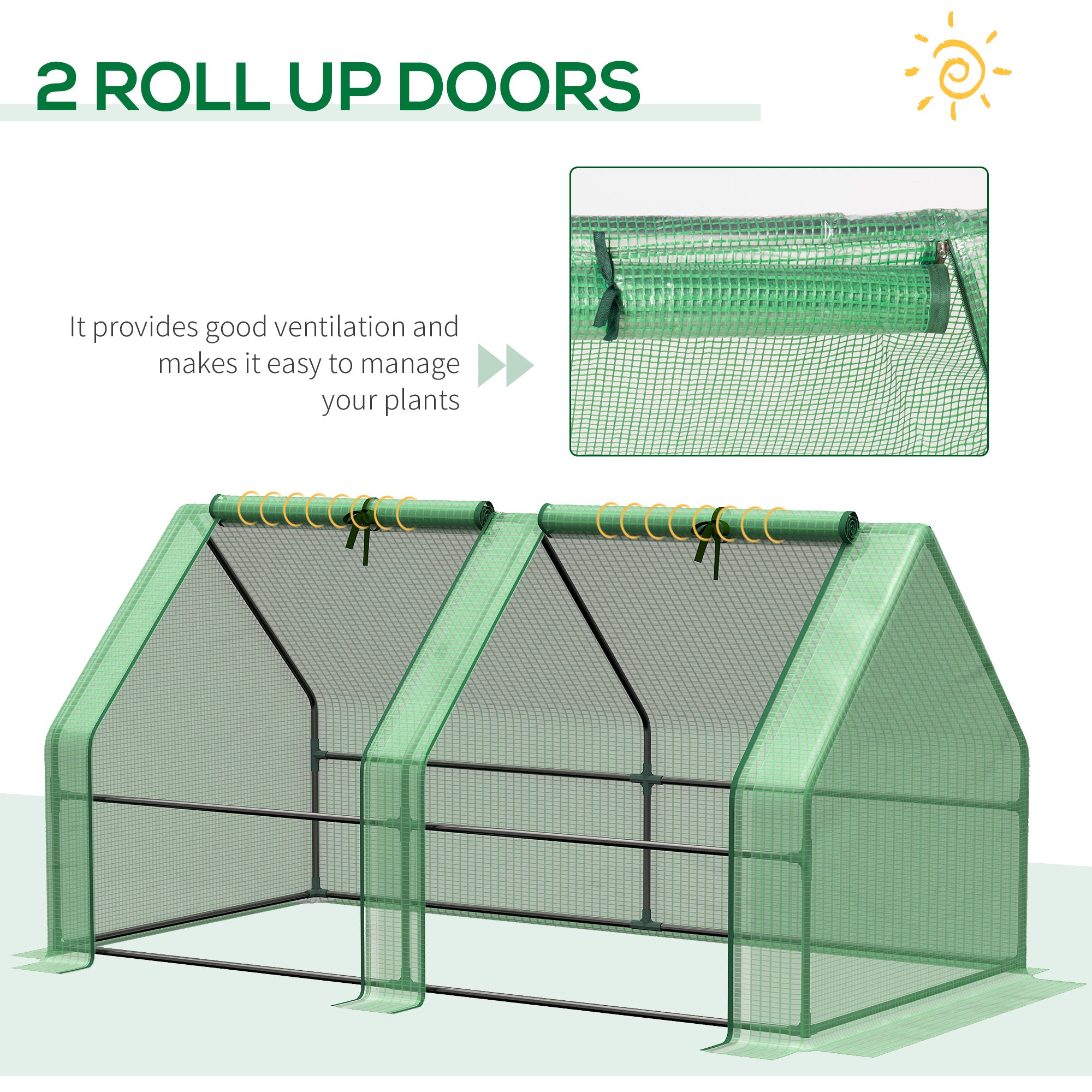 6' x 3' x 3' Portable Tunnel Greenhouse Outdoor Garden Mini with Large Zipper Doors & Water/UV PE Cover Green
