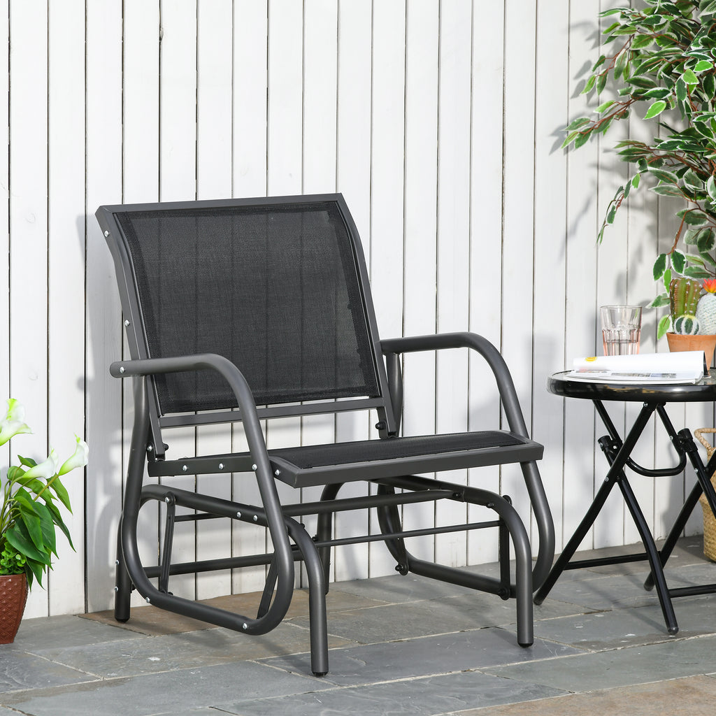 Patio Glider Outdoor Glider Chair with Breathable Mesh Seat & Backrest, Armrests and Metal Frame, Black