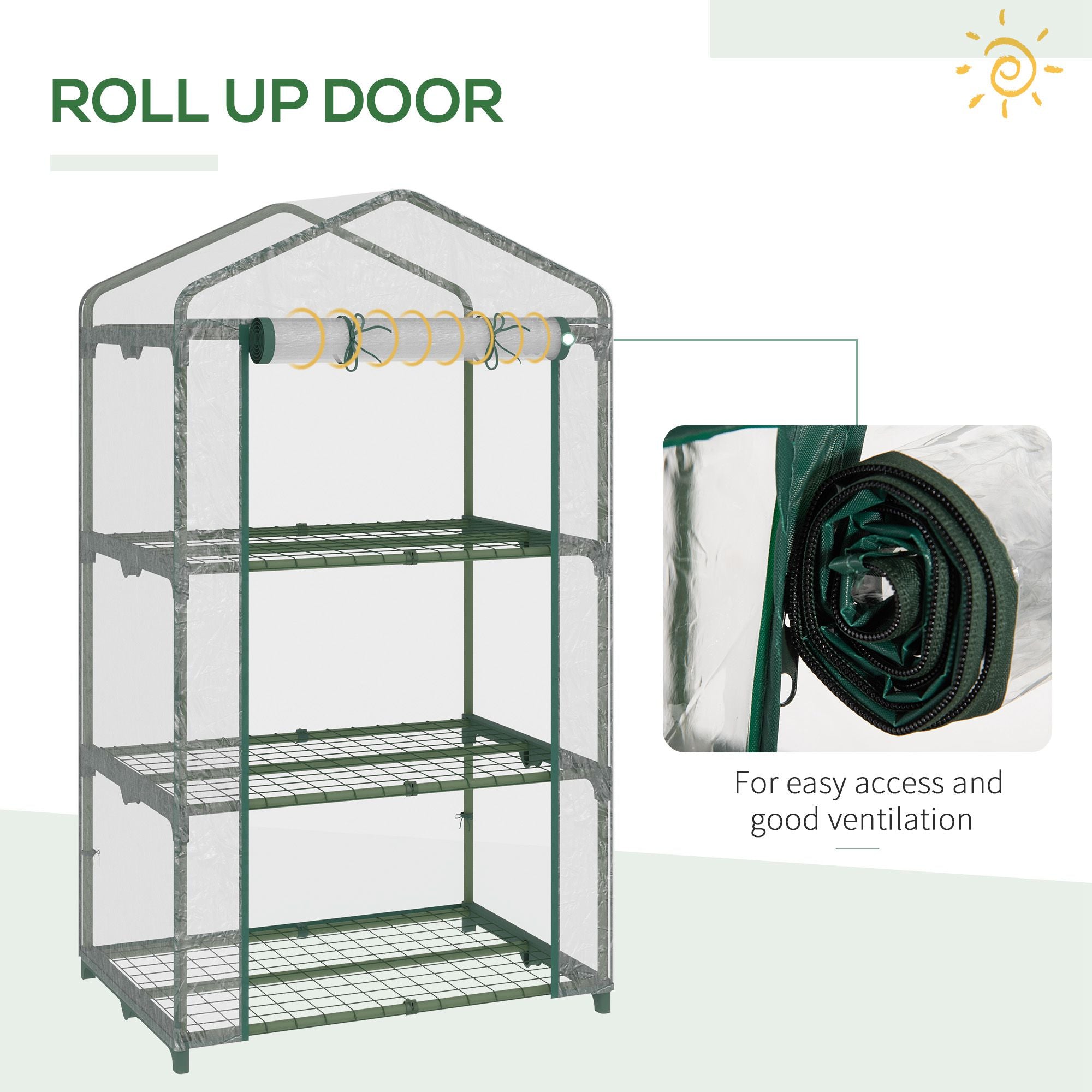 3 Tier Mini Greenhouse, Portable Outdoor Flower Stand with Shelf Clips, Indoor Greenhouse with Plastic Cover and Steel Frame, Transparent, 27" x 19" x 49"