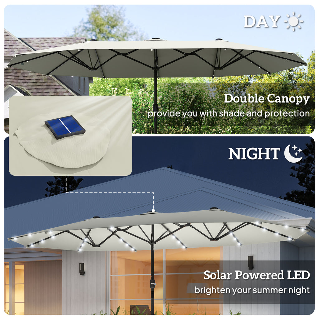 173" Double-Sided Sun Umbrella Garden Parasol Patio Sun Shade Outdoor with LED Solar Light, Cream White