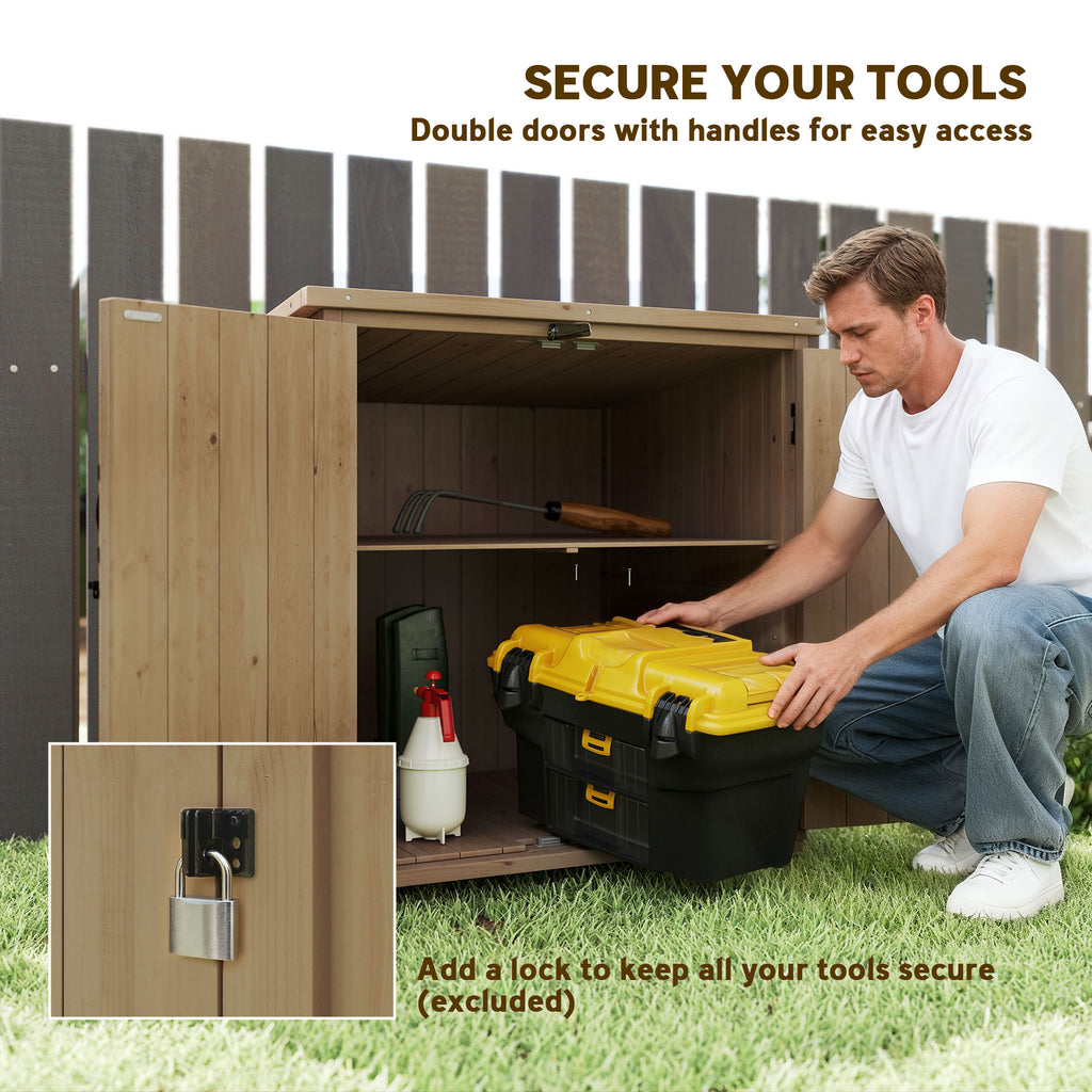 Wooden Outdoor Storage Cabinet, Garden Shed Potting Shed with Shelf and Double Doors, Natural