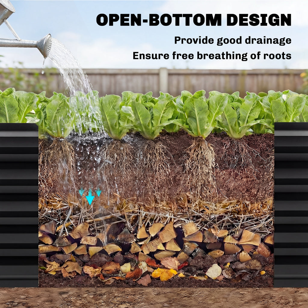 8 x 2.6 x 1.5ft Galvanized Raised Garden Bed, Reinforced Outdoor Planter Box with Open Bottom, Black