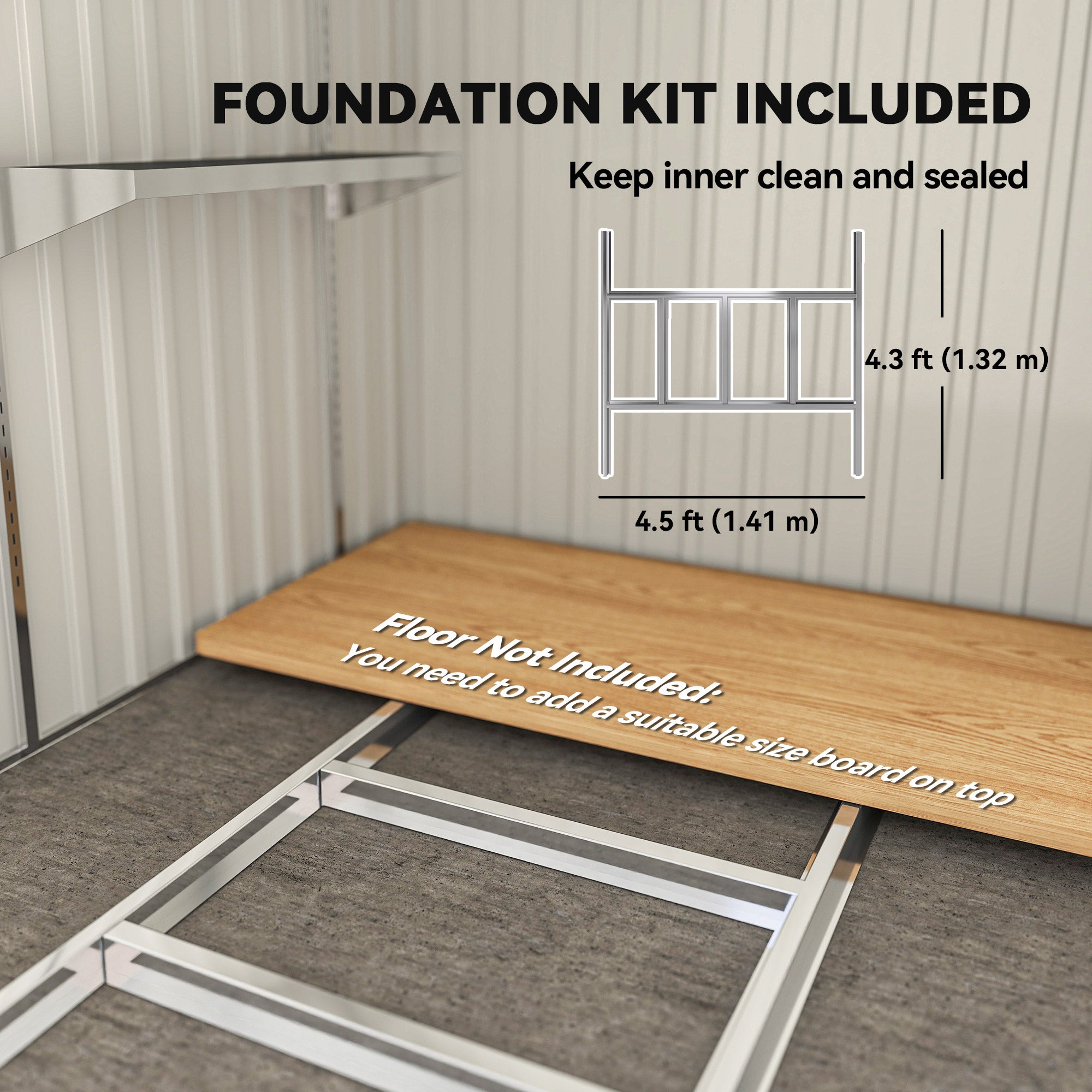 5'x7' Lean to Galvanized Metal Shed with Foundation, Garden Tool Storage House with Sliding Door and 2 Vents, Dark Grey