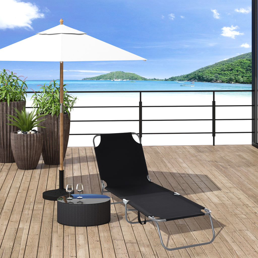 Outdoor Folding Chaise Lounge, Reclining Lounge Chair with Adjustable Backrest and Breathable Mesh Fabric, Black
