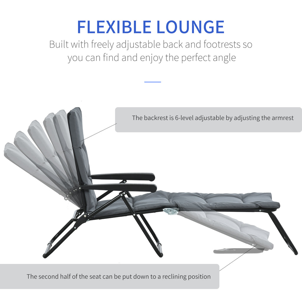 Foldable Lounge Chair, Reclining Patio Sun Lounger with 6-Position Adjustable Back, Grey