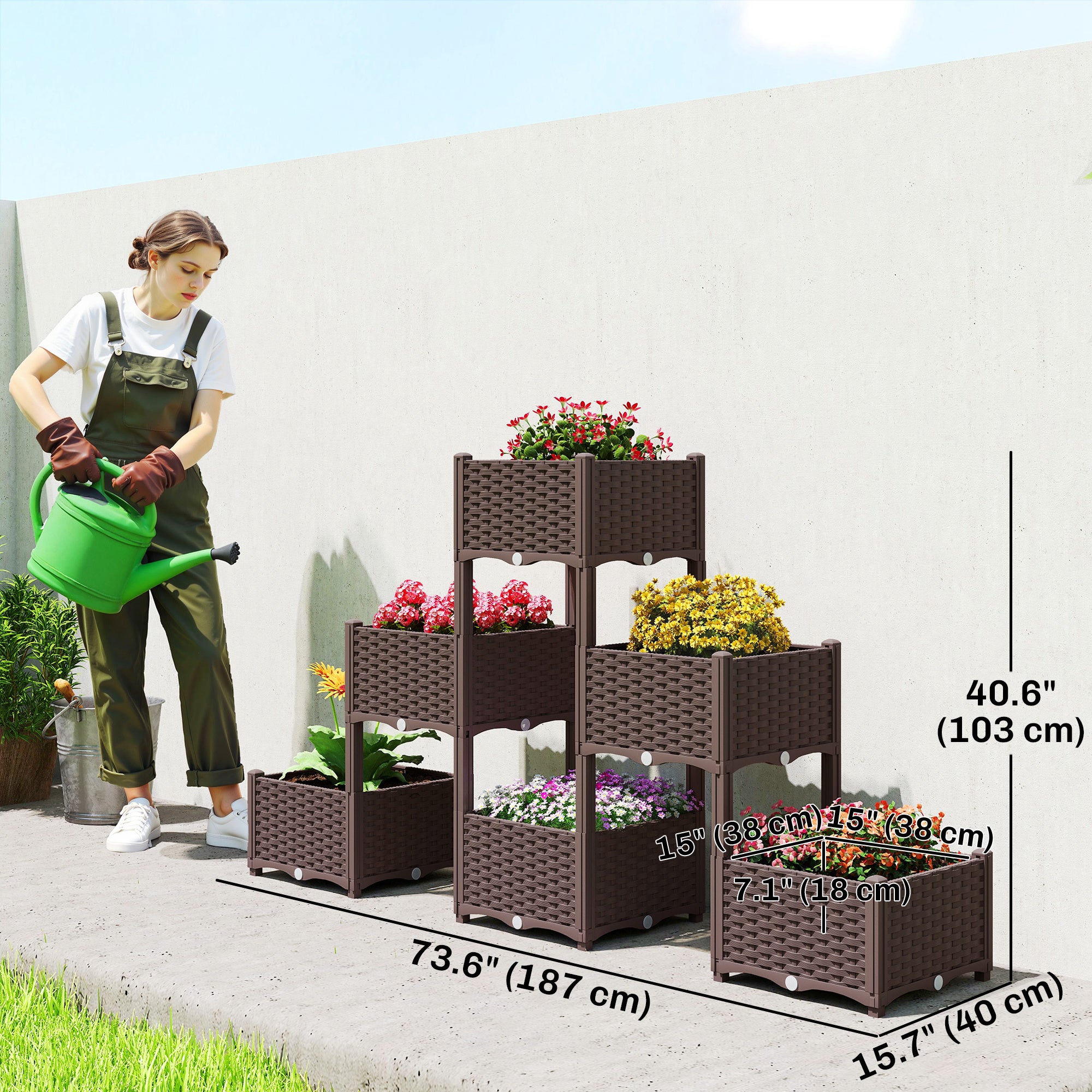 Plastic Raised Garden Bed with Legs, Self Watering Elevated Planter Boxes with Drainage Holes and Plugs