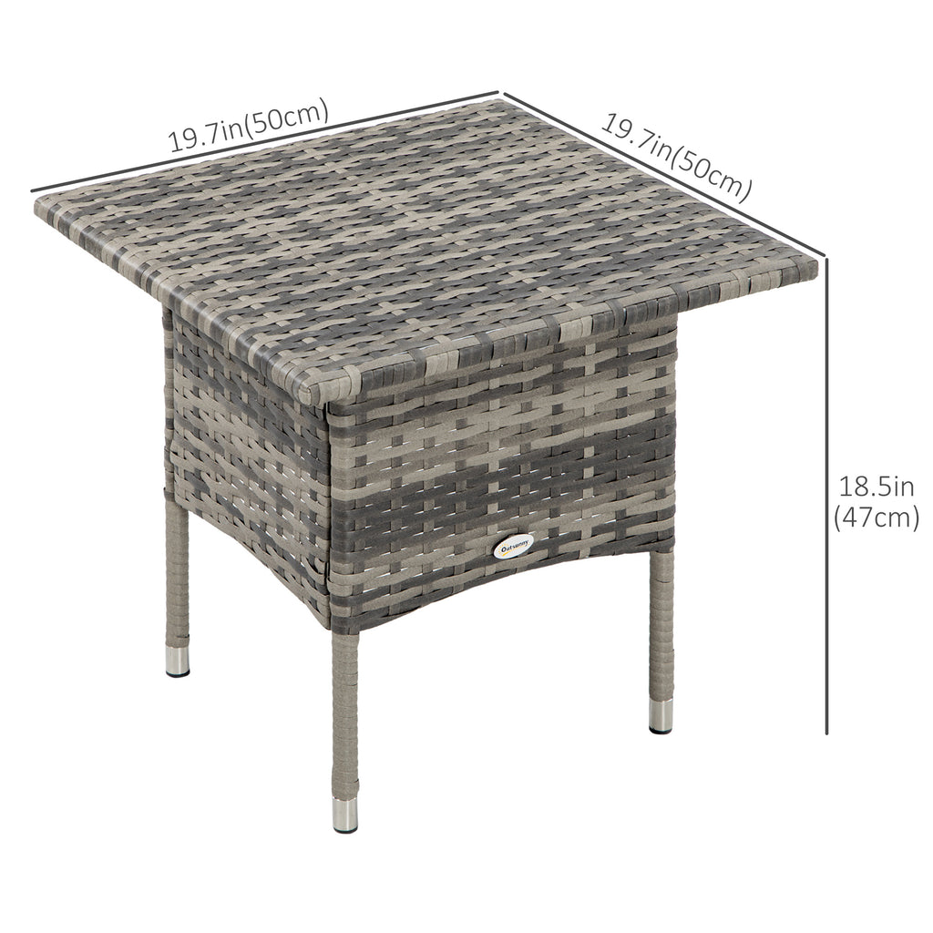 20" Patio Wicker Coffee Table, Outdoor Coffee Table with Plastic Board Underneath the Woven Tabletop for Patio, Garden, Balcony, Mixed Grey