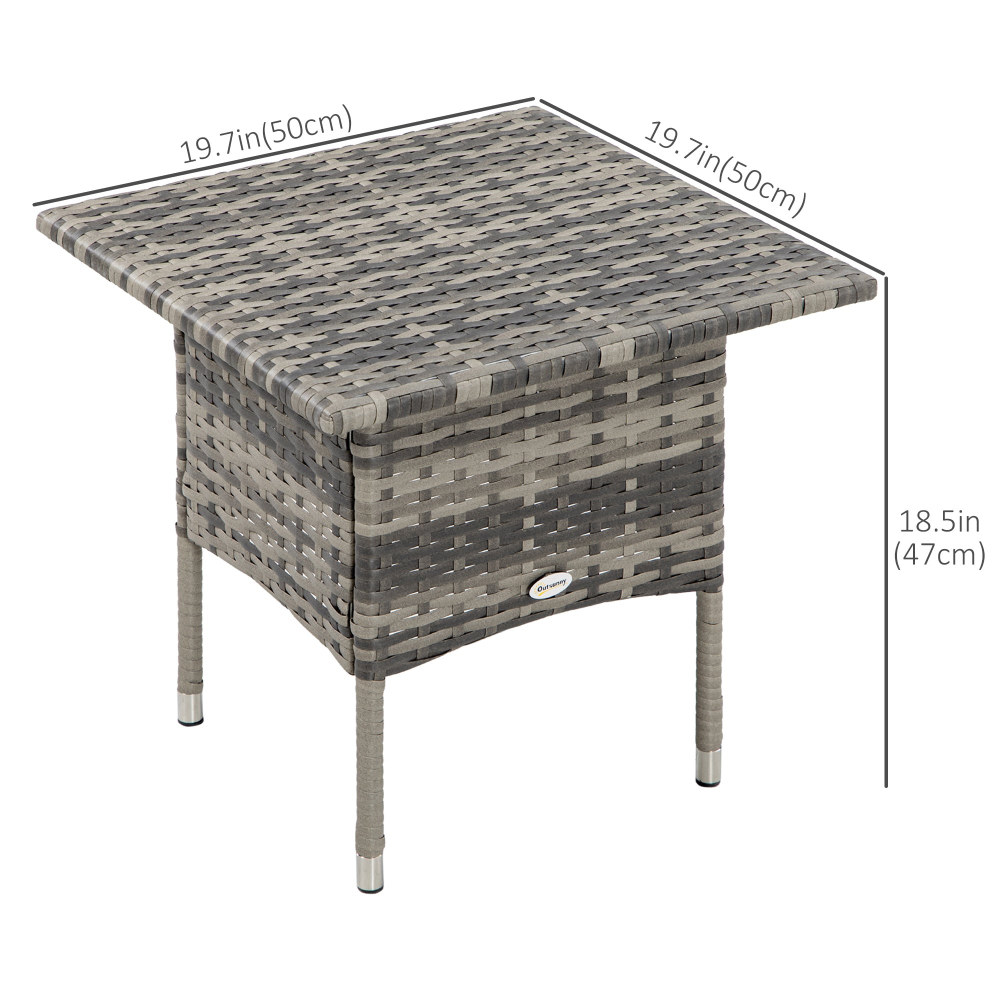 20" Patio Wicker Coffee Table, Outdoor Coffee Table with Plastic Board Underneath the Woven Tabletop for Patio, Garden, Balcony, Mixed Grey