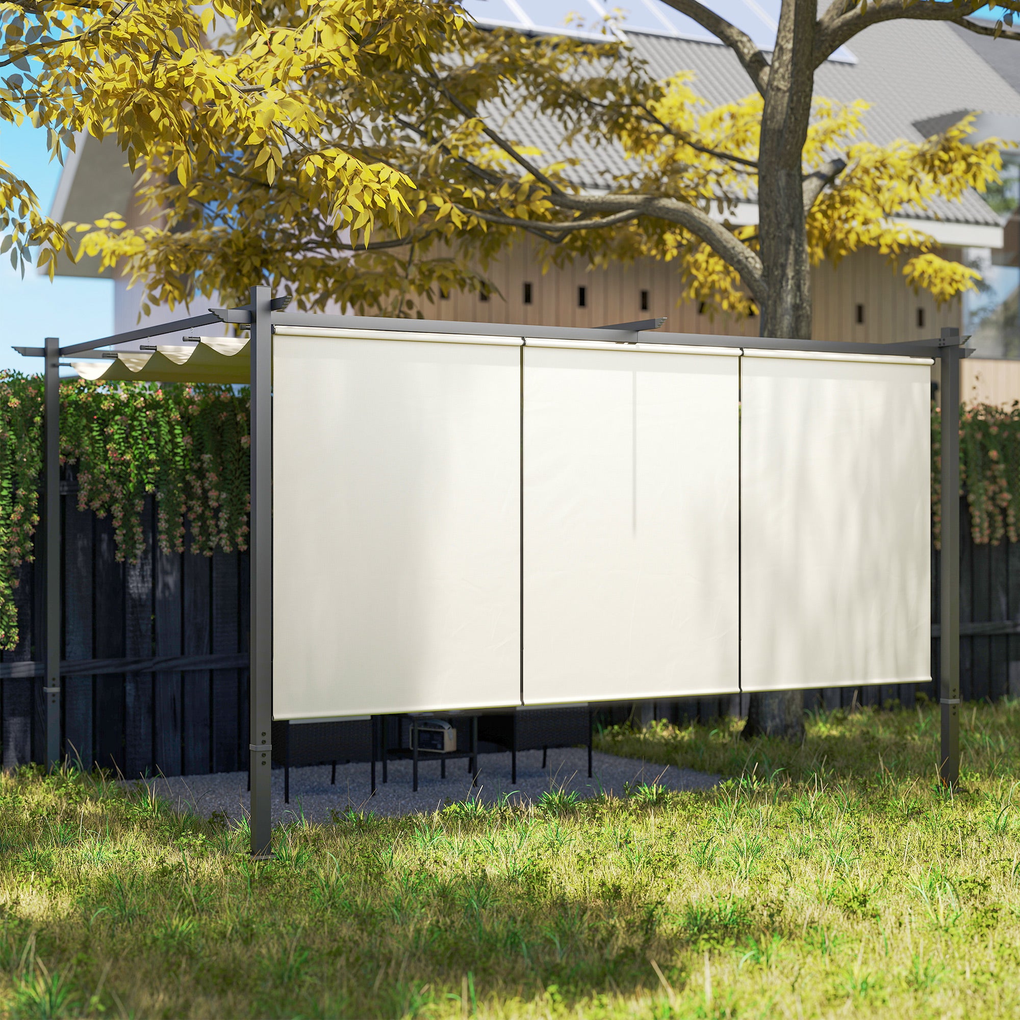 10' x 12' Retractable Pergola Canopy with Roller Shade, Free Standing Patio Gazebo, UPF30+