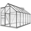 6' x 12' x 6.5' Polycarbonate Greenhouse, Walk-in Green House with Aluminum Frame Adjustable Roof Vent Galvanized Base Sliding Door Rain Gutter for Outdoor Garden, Grey